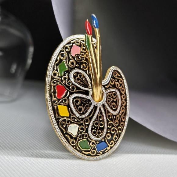 Spain Damascene 2-Tone Metallic Colorful Damascene Artists Painting Brooch - Picture 11 of 17